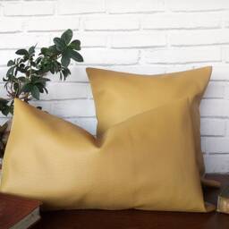 Mustard Faux Leather Pillow Cover Modern Scandinavian Decor - thumbnail 2