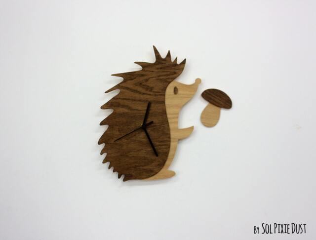 Cute Hedgehog - Wooden Wall Clock Nursery Kids Baby Room Decor Children Deco Shower Gift Idea Animal - image 1