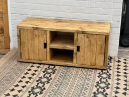 Handmade Reclaimed Wood Media Unit - Rustic Industrial Scaffold Board Tv Stand With Doors