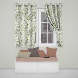 Watercolor Butterflies Green Leaves Branches Seamless Pattern Soft Grey Readymade Eyelet Ring Top Thermal 100% Blackout Curtains - thumbnail 1