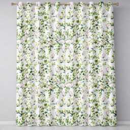 Watercolor Butterflies Green Leaves Branches Seamless Pattern Soft Grey Readymade Eyelet Ring Top Thermal 100% Blackout Curtains - thumbnail 2