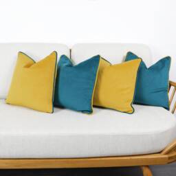 Mustard Yellow Velvet Scatter Cushion Covers With Contrasting Piping in Luxury Plush Velvet. Blue/Orange/Green/Teal/Mustard Throw Pillows