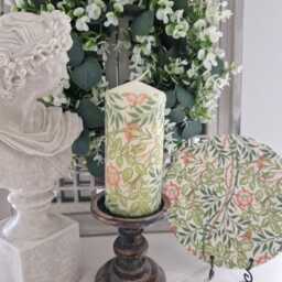 Beautiful William Morris Inspired Pillar Candles.available As A Real Wax Or Led Battery Option