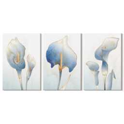 Canvas Set Of 3 Wall Art - Delicate Blue Flowers On A Light Background, Art, Plants & Hanging Piece - thumbnail 2