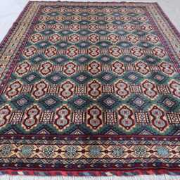 7x10 One Of A Kind Teal Geometric Rug, Afghan Fine Hand Knotted Veg Dyes Wool Area Oriental Home Decor Carpet, Rug For Living Room - thumbnail 3