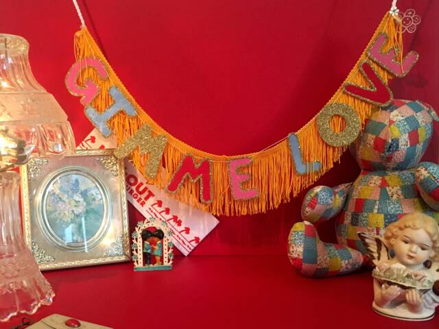 Gimme Love Fringe Banner Hand-Painted Glitter Wall Decor - image 1