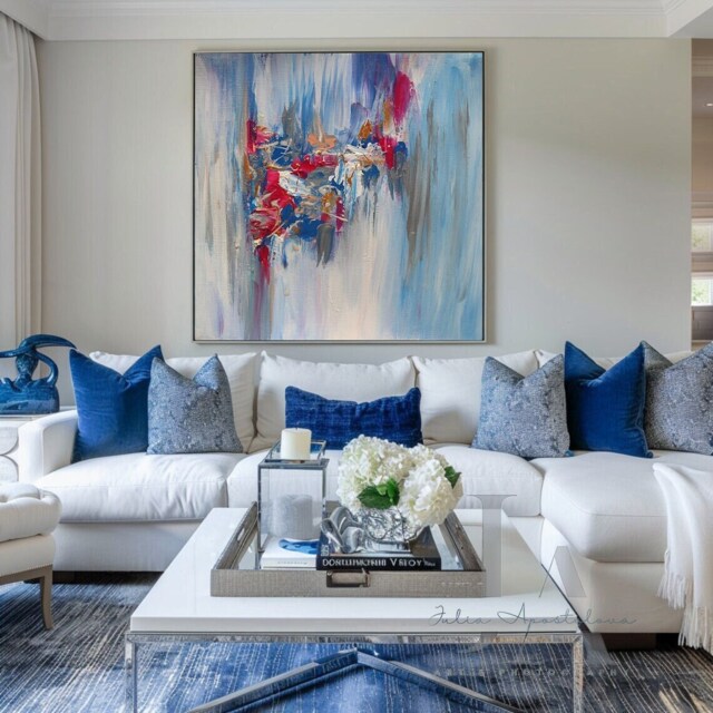 Blue Abstract Textured Canvas Painting, Modern Minimalist Wall Art D??cor, By Julia Apostolova, Unique Gift For Him - image 1