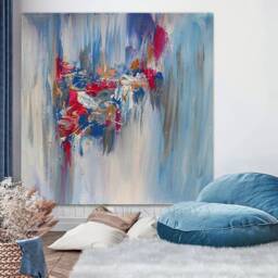Blue Abstract Textured Canvas Painting, Modern Minimalist Wall Art D??cor, By Julia Apostolova, Unique Gift For Him - thumbnail 3