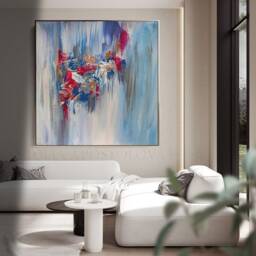 Blue Abstract Textured Canvas Painting, Modern Minimalist Wall Art D??cor, By Julia Apostolova, Unique Gift For Him - thumbnail 2