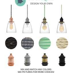 Plug in Glass Bell Shade Pendant Light - in Lamp Custom Design Your Own Any Cord Length Colors - thumbnail 2