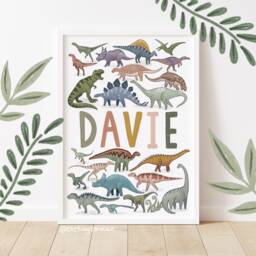 Custom Dinosaur Name Print A4/A3 - Dino Art- Adventure- Nursery Wall Cool Name Kids Bedroom Art - thumbnail 1