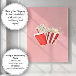 Cinema Popcorn Soft Drink Movie Night Illustration Canvas Wall Art Print Decor Picture Ready To Hang - thumbnail 3