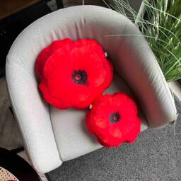 Red Poppy Pillow, Farmhouse Decor, Flower Cushion, Gift - thumbnail 4