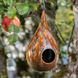 Autumn - Handmade Ceramic Stoneware Hanging Teardrop Bird Feeder - Frost Resistant - thumbnail 3