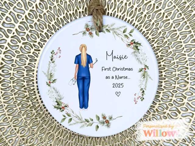 Personalised Nurse 1st Christmas Gift, Appreciation Ceramic Ornament, Graduation Ornament - image 1
