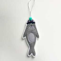 Seal Christmas Decoration, Ornament, Tree, Hanging Bobble Hat, Fabric, Pom Pom, Sleepy Seal, Embroidery Art, Cornwall - thumbnail 3