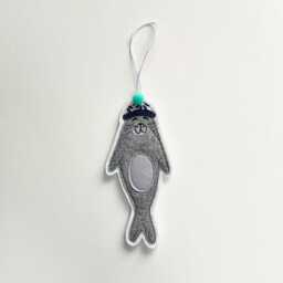 Seal Christmas Decoration, Ornament, Tree, Hanging Bobble Hat, Fabric, Pom Pom, Sleepy Seal, Embroidery Art, Cornwall - thumbnail 2