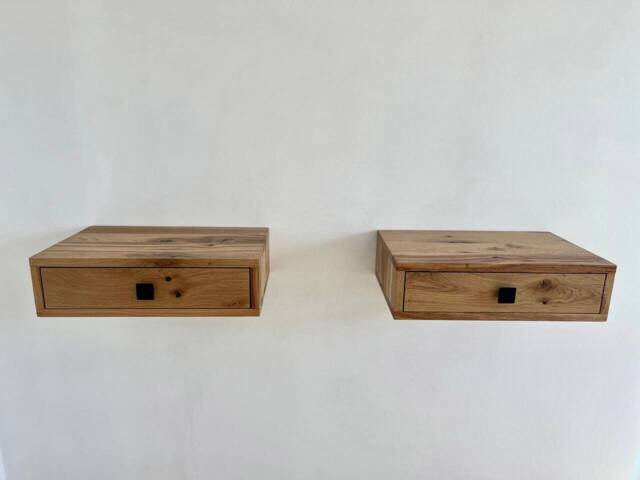 Floating Nightstand Set Of 2 With Drawer Pair Rustic Oak Bedside Table Farmhouse Wooden For Bedroom Nightstandn - image 1