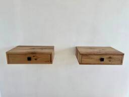 Floating Nightstand Set Of 2 With Drawer Pair Rustic Oak Bedside Table Farmhouse Wooden For Bedroom Nightstandn