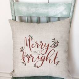 Merry & Bright Christmas Pillow Cover Rustic Linen Farmhouse Decor - thumbnail 2