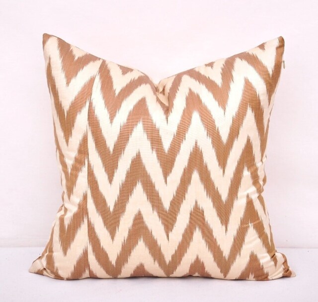 20x20 Saddle Brown Chevron Ikat Pillow Cover, Silk Cotton Cushion - image 1