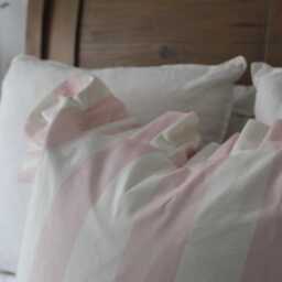 Pink Stripe Ruffle Cotton Cushion With Feather Inset Frilly Throw Pillow - 45x45cm - thumbnail 4