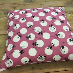 Pink French Bulldog Square Dog Cushion Cover With Insert 18 X Inches, House, Glasses, Pillow, Handmade - thumbnail 3