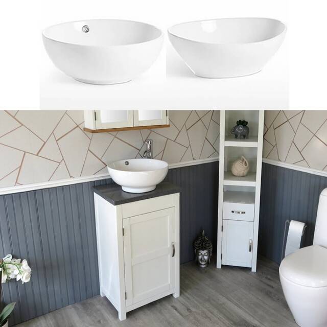 Cloakroom Bathroom Vanity Unit White Painted Cabinet Grey Quartz Ceramic Basin 30P8Gqcbc - image 1