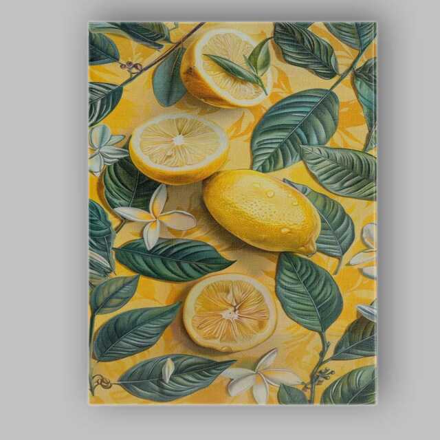 Botanical Lemon Leaf Citrus Fruit Pattern Canvas Wall Art Print Decor Picture Ready To Hang - image 1