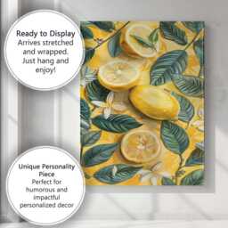 Botanical Lemon Leaf Citrus Fruit Pattern Canvas Wall Art Print Decor Picture Ready To Hang - thumbnail 3