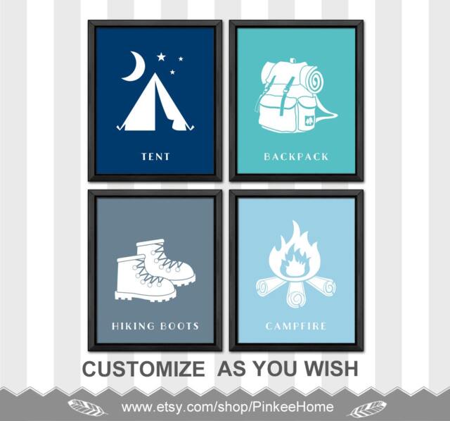 Camping Nursery Art Prints Adventure Baby Room Decor, Set Of 4 - image 1