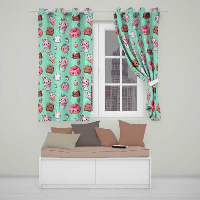 Desserts Cupcakes Donuts & Sweets On Mint Green Background Seamless Pattern Readymade Eyelet Ring Top Thermal 100% Blackout Curtains - image 1