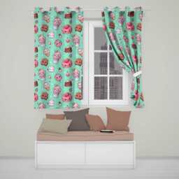 Desserts Cupcakes Donuts & Sweets On Mint Green Background Seamless Pattern Readymade Eyelet Ring Top Thermal 100% Blackout Curtains