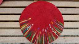 Handfelted Seat Cushion With Flowers & Grass, Spring, Red