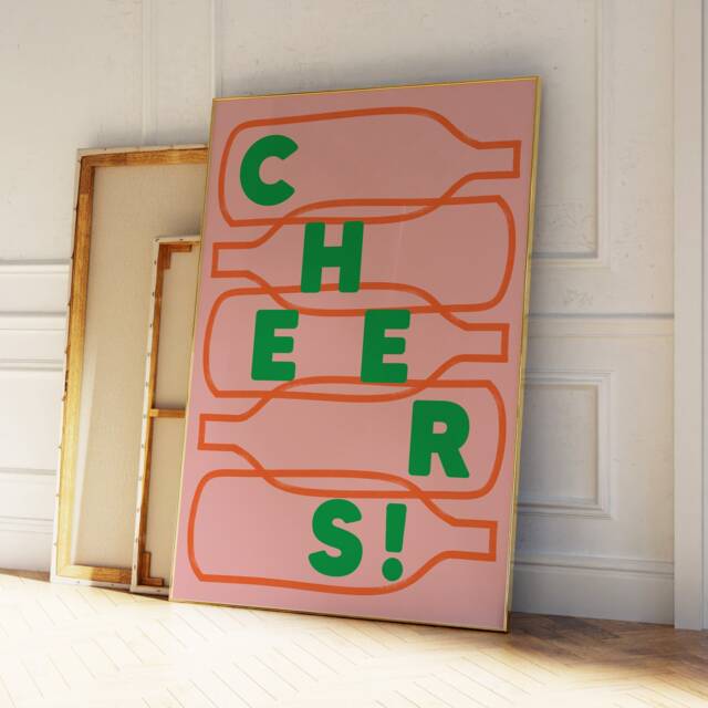 Cheers Print - Drink Poster Kitchen Wall Art Typographic Decor Restaurant Homeware Home Bar Cocktail Wine - image 1