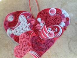 Quilled Heart Wall Hanging Red, Pink & White Paper Filigree - thumbnail 1