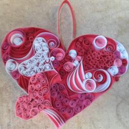 Quilled Heart Wall Hanging Red, Pink & White Paper Filigree - thumbnail 2