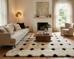 Baby Alpaca Fur. Rectangle White & Black. Octagon Design. Handmade in Peru. Ar0155 - thumbnail 1