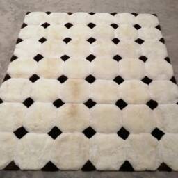 Baby Alpaca Fur. Rectangle White & Black. Octagon Design. Handmade in Peru. Ar0155 - thumbnail 2
