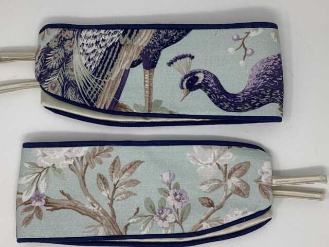 Laura Ashley Belvedere Duck Egg Blue Bird Pair Handmade Curtain Tie Backs Piped Navy - image 1