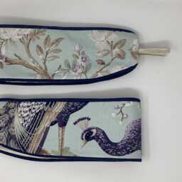 Laura Ashley Belvedere Duck Egg Blue Bird Pair Handmade Curtain Tie Backs Piped Navy - thumbnail 3