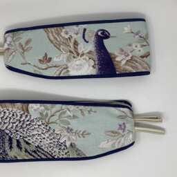 Laura Ashley Belvedere Duck Egg Blue Bird Pair Handmade Curtain Tie Backs Piped Navy - thumbnail 4