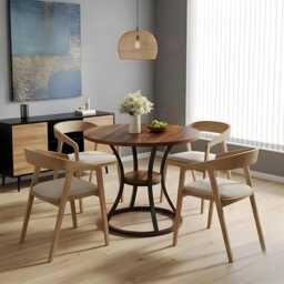 Round Dining Table For 2-4 People, Small Wooden Kitchen - thumbnail 3