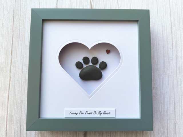 Pebble Art Dog Paw Print - Heart-Shaped Framed Pet Loss Gift - image 1