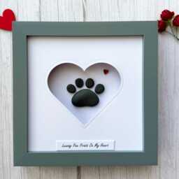 Pebble Art Dog Paw Print - Heart-Shaped Framed Pet Loss Gift - thumbnail 2