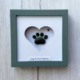 Pebble Art Dog Paw Print - Heart-Shaped Framed Pet Loss Gift - thumbnail 4