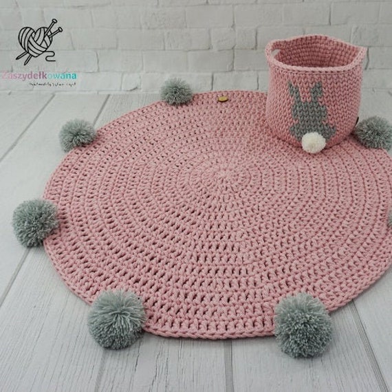 Crochet Baby Rug Round Cotton Nursery Carpet With Pom Poms - image 1