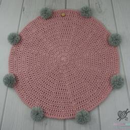 Crochet Baby Rug Round Cotton Nursery Carpet With Pom Poms - thumbnail 3