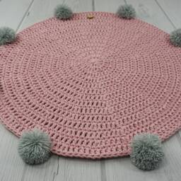 Crochet Baby Rug Round Cotton Nursery Carpet With Pom Poms - thumbnail 2