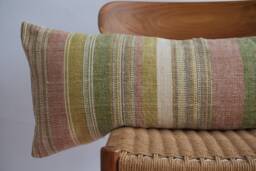 Handwoven Lumbar Pillow Cover Vintage Karen Textile, Rustic Boho Decor - thumbnail 1